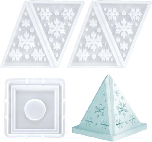 Moule Resine Epoxy, Moule en Résine Chandelier Pyramidal Moule Silicone Resine Epoxy pour Bougeoirs pour Bougies Décorations D'intérieur (Snowflake Pyramid)