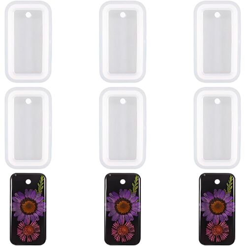 Lot De 6 Moules Rectangulaires En Silicone - Forme Rectangulaire En Résine Époxy - Porte-Clés - Moule En Silicone - Moule En Cristal Avec Trous Pour Bricolage - Style 2
