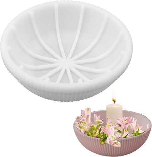 Moule En Silicone - 20 X 7 Cm - Grand Plateau Rond Avec Texture Rayée - Moules En Silicone Pour Résine Époxy, Bougies, Chocolats, Bols En Résine - Bol En Silicone Pour Récipients De Stockage