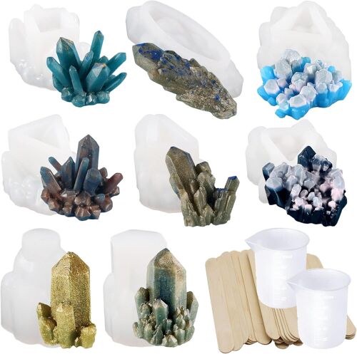 30 Pcs Silicone Moule Pour Bijoux, 8 Pcs Moules En Résine De Silicone Grappe De Cristal Moule Silicone Résine Époxy Bijoux Pour Collier Porte-Clés Artisanal, Décoration De La Maison