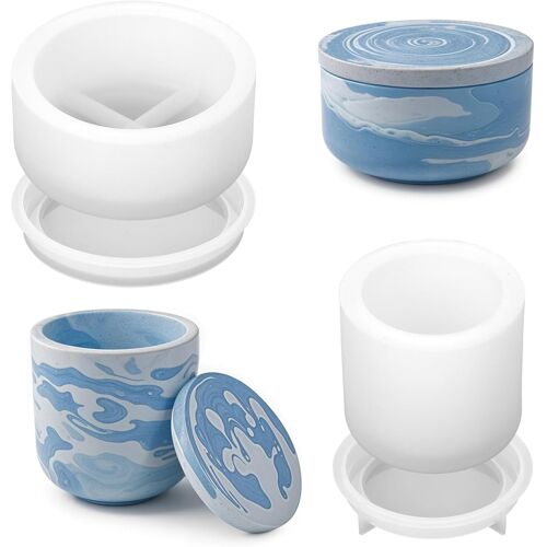 Lot De 2 Moules En Silicone Pour Plantes Succulentes, Cactus, Pots De Fleurs, Béton, Moules En Silicone, Bougeoirs, Bougeoirs, Moules En Résine Époxy, Moules À Faire Soi-Même, Vase Avec Couvercle