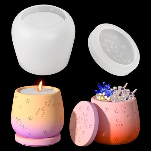 Résine Moule En Silicone Boîte Vase Foral Époxy Moule Bocaux De Stockage Avec Couvercle Moule Bougeoir Moule Pour Conteneur De Bijoux Artisanat