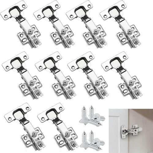 10 Pièces Charniere Porte Placard Avec Amortisseur, Charniere Porte Placard, Charniere Porte Placard Amortisseur, Softclose Charnière à Pot Silencieux Avec Amortissement et Tampon Avec Vis Réglables