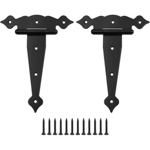 Lot De 2 Charnières De Porte Pour Abri De Jardin Charnière Robuste T Avec Sangle 203mm/8"" Acier Inoxydable Charnières T Porte Porte Grange Forgé Avec Vis Pour Portails, Abris, Portes Fenêtres