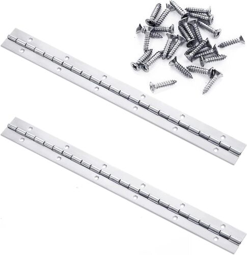 Lot de 2 charnières de piano en acier inoxydable avec 24 vis pour piano, portes d'armoire, armoires de bateau, boîte de rangement, 300 x 30 x 1,0 mm
