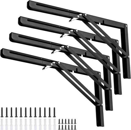 Cherbowing Lot de 4 supports d'étagère pliants - Charnières d'angle - Charge lourde - Peu encombrant - Pour table pliante - Montage mural - Charge maximale : 75 kg (400 mm)