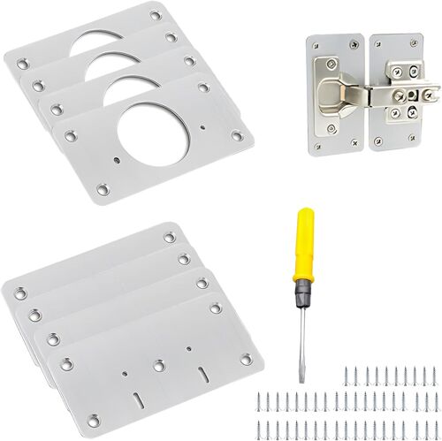 Kit de réparation de charnière, 8 pièces, plaque de réparation pour armoire, charnière en acier inoxydable, kit de réparation 9 x 5 cm, convient pour armoire, meubles, tiroir, fenêtre avec tournevis