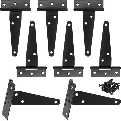 8 Pièces Charnières en T de Porte avec Vis, Charnières à Sangle en T, 10.2 cm, Pour Portails D'usine, Fenêtres, Clôtures, Armoires, Portes, Noir