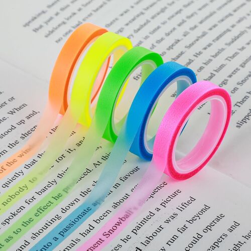 Lot De 5 Rouleaux De Ruban Adhésif Fluorescent Étiquettes Colorées Fluorescentes Ruban Adhésif Transparent Pour La Lecture, Les Notes, Les Enseignants, Les Étudiants, Le Bureau (6 Mm X 5 M) A