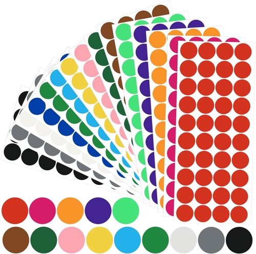 Lot De 2400 Pastilles Adhésives Multicolores De 20 Mm Étiquettes Rondes Pour Bureau, Maison, École, Bricolage (15 Couleurs)