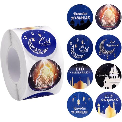 500pcs 2,5cm Autocollants Ramadan, 8 Styles Rouleau D'autocollants Eid Mubarak Auto-Adhésif Étiquettes Ramadan Pour Étiquette Cadeau Emballage Papier Musulman Festival Décoration Fête