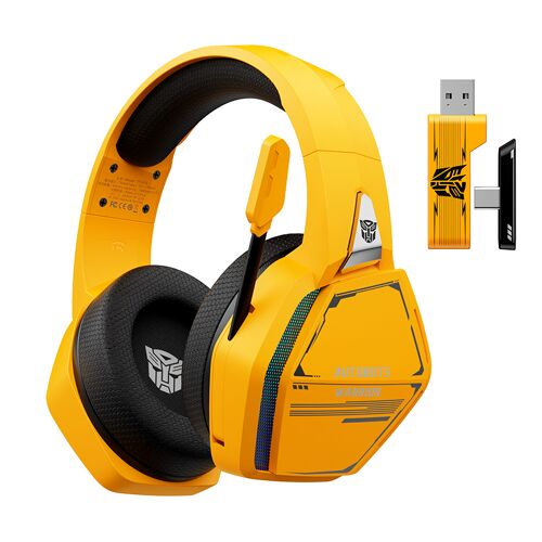 Transformers TF-G10 Casque Gamer Sans Fil ¿ Bluetooth 5.4 & 2.4G | Son Surround 7.1 | Faible Latence | Autonomie 30H | Compatible PS5/PC/Switch/Mobile - Édition Bumblebee (Jaune)