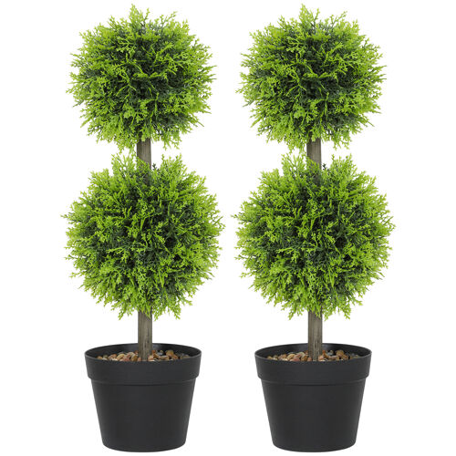Lot de 2 plantes artificielles décoratives, boules de buis artificiel topiaire 60 cm en pot, fausse plantes pour la décoration intérieure et extérieure, vert