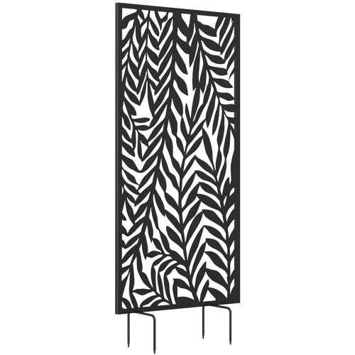 Panneau Brise Vue Décoratif Paravent Extérieur Motif Végétal 65 X 130 Cm Métal Noir