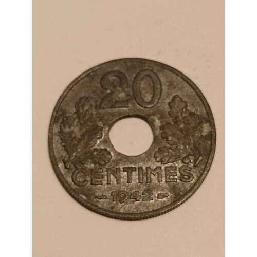 Pièce De 20 Centimes État Français Trouée De 1942
