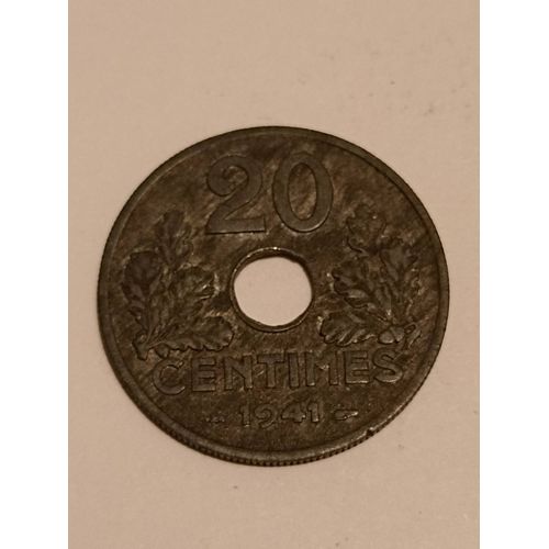 Pièce De 20 Centimes État Français Trouée De 1941
