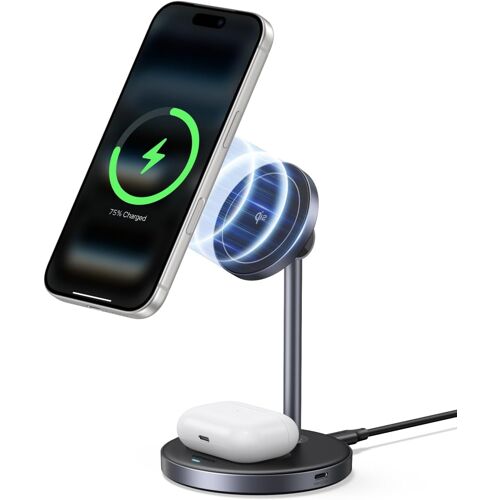 JGD-Zapix 2 en 1 Chargeur Induction iPhone Magsafe Qi2 15W Certifié Station de Charge Rapide sans Fil Compatible avec iPhone 17 Pro Max Air 16 15 14 13 12 AirPods 4 3 AirPods Pro 3 2 1