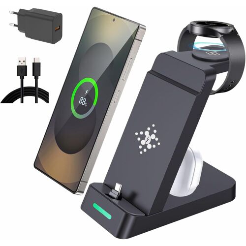 JGD-Station de charge rapide 3 en 1 pour smartphones Samsung Galaxy, montres et écouteurs, chargeur super rapide USB-C pour Samsung Galaxy S25/S24/S23/S22/21/20/Note20/10, Galaxy Watch Ultra 8/7/6/5/