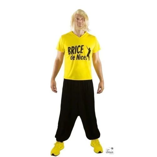 Déguisement - Surfeur Brice De Nice - Licence Officielle - Adulte - Pantalon Noir Et T-Shirt Jaune