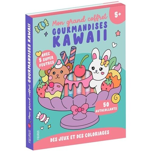 Mon Grand Coffret Gourmandises Kawaii - Avec 50 Autocollants Et 5 Super Feutres