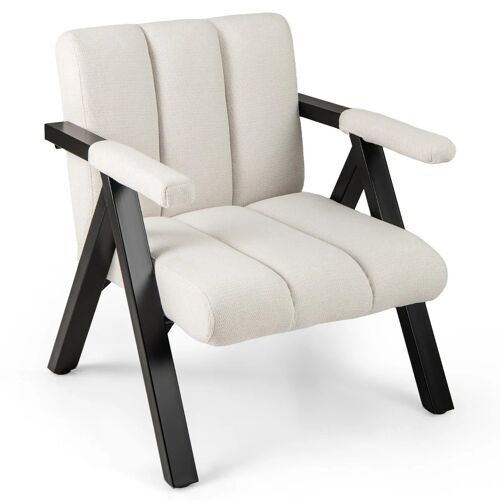 Chaise fauteuil lounge surdimensionnée 74 x 78,5 x 84 cm confortable dossier inclinable style moderne en tissu blanc Helloshop26 20_0011069