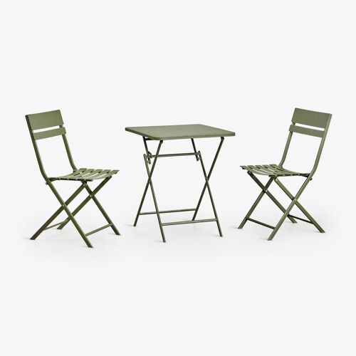 Set de table carrée 60x60 cm pliable et 2 chaises de salle à manger en acier Tamarit Vert Olive Intense
