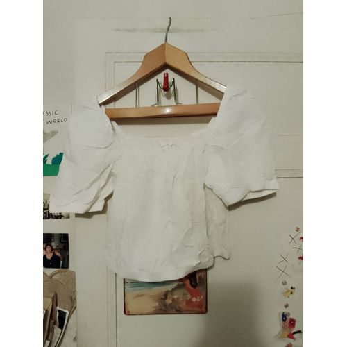 Top Court Épaules Dénudées Blanc 34 Xs H&M.