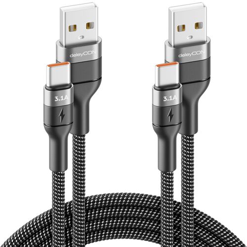 JGD-Lot de 2 Câbles USB-C 2m 3.1 a Câbles de Charge et Données USB-A vers C pour iPhone 17 16 15 Pro Max Air Galaxy A16 A56 S25 S24 S23 Pixel iPad Pro MacBook AirPods Tablette Switch PS5