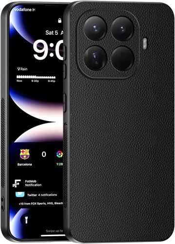 KALANKA-Coque pour Xiaomi 15T Pro, Ultra-Fin Premium PU Cuir Back et Monture en Silicone Souple Etui, Antichoc, Anti-Rayures Bumper Housse. - Noir