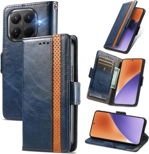KALANKA-Coque pour Xiaomi 15T Pro, PU Housse Pochette Antichoc et Anti-Rayures Fonction Stand Rabat de Portefeuille Etui with Card Hold. Bleu