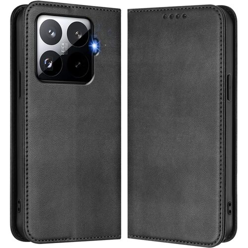 KALANKA-Coque pour Xiaomi 15T Pro 5G, Étui Housse Portefeuille en TPU & Cuir avec Fentes Cartes/Blocage RFID/Fermeture Magnétique/Support - Noir