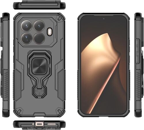 KALANKA-Coque Antichoc per Xiaomi 15T Pro 5G ¿ Étui Hybride TPU + PC, Coins Airbag, Bague Support, Compatible Aimant, Protection Surélevée, Robuste-Noir
