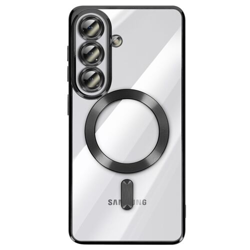 Coque pour Galaxy S26 MagSafe Souple Antichocs avec Contour Chromé Noir transparent