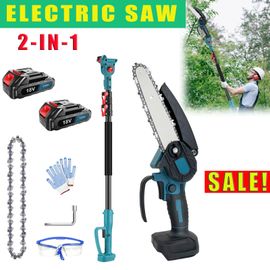 Tronçonneuse sans fil à moteur brushless de 6 pouces, tronçonneuse électrique avec deux batteries 3,0 Ah, diamètre de coupe de bois brut de 15 cm, adaptée à la coupe de bois et à l'élagage des arbres.