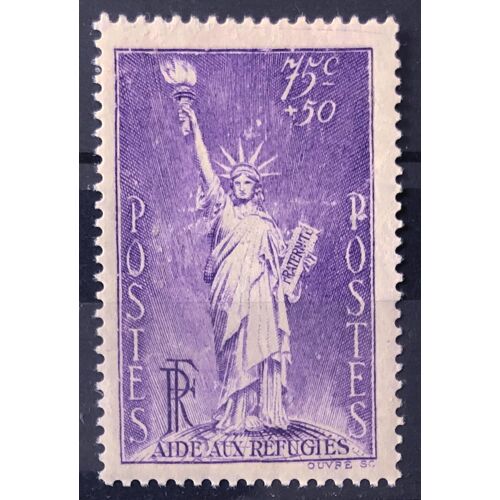 Statue De La Liberté - Aide Aux Réfugiés - 75c+50c Violet (Très Joli N° 309) Neuf* - France Année 1936 - Brn83 - N19743