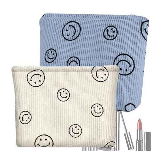 Pochette Range Serviette de Table 2 Pièces - Velours Côtelé - Motif Smile - Mixte
