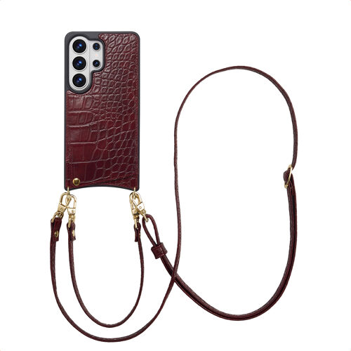 Selencia Coque de télephone Nova Croco avec cordon et porte-cartes Samsung Galaxy S26 Ultra Burgundy
