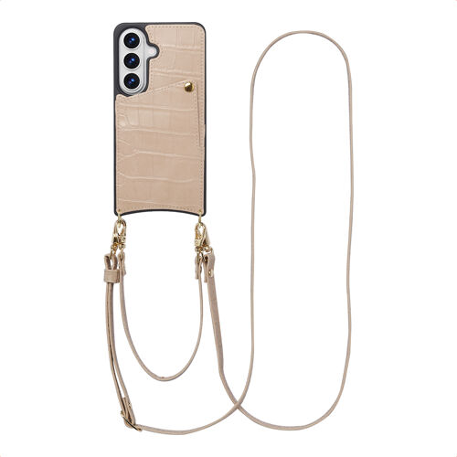 Selencia Coque de télephone Nova Croco avec cordon et porte-cartes Samsung Galaxy S26 Beige