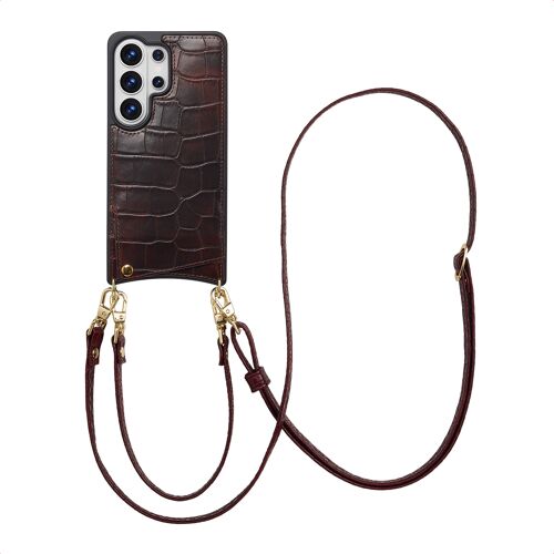 Selencia Coque de télephone Nova Croco avec cordon et porte-cartes Samsung Galaxy S26 Ultra Choco Brown
