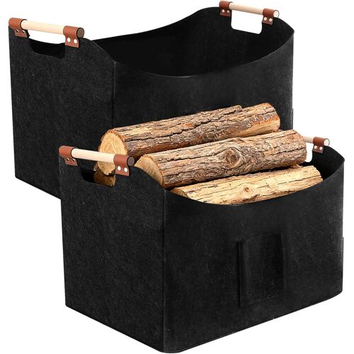 Ulteronixshop-Lot de 2 Paniers à Bois de Chauffage en Feutre avec Poignées - 60x40x40cm - Pour Bois, Journaux, Jouets et Courses - Gris Foncé