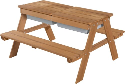 Ulteronixshop-Table Pique-nique pour Enfants Play en Bois Massif avec 2 Bacs à Sable et Eau Intégrés - Résistante aux Intempéries - Marron