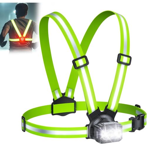 Subzonal-Lampe Running Avec Arrière, 500lm Lampe Course A Pied, 7+2 Modes Lumiere & Ajustable À 45° Lampes Pectorale Running, Étanche Ipx4 & 360° Gilet Reflechissant Running, Remplacer Lampes Frontal