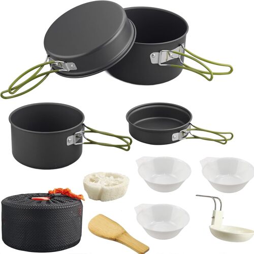 Ulteronixshop-Ensemble De Cuisine De Camping Avec Casseroles Et Poêles En Aluminium, Kit De Cuisine Portable, Équipement De Cuisine Léger Pour 2 À 3 Personnes