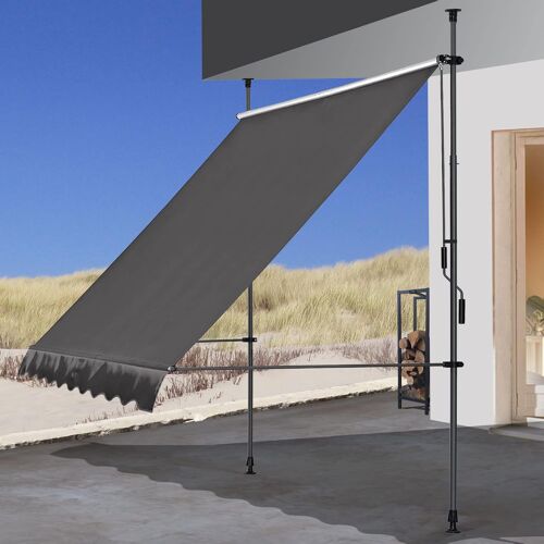 Ulteronixshop-Auvent de Balcon Gris 300 x 130 cm - Hauteur réglable de 200 à 290 cm