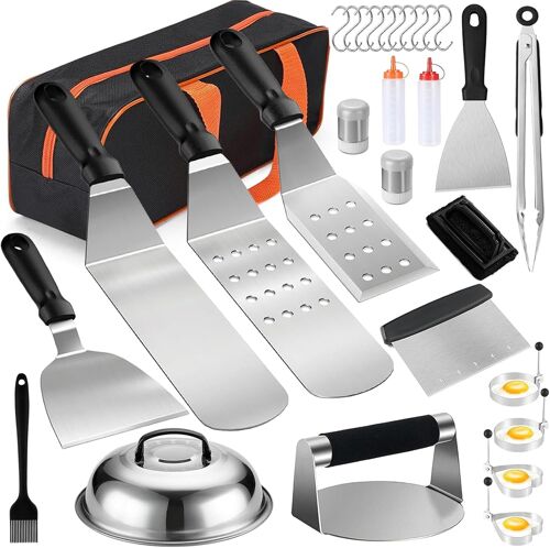 Ulteronixshop-Kit d'accessoires de barbecue pour Blackstone, 30 outils de barbecue professionnels à dessus plat, ensemble d'ustensiles de cuisine avec kit de spatule, presse à hamburger, couvercle à