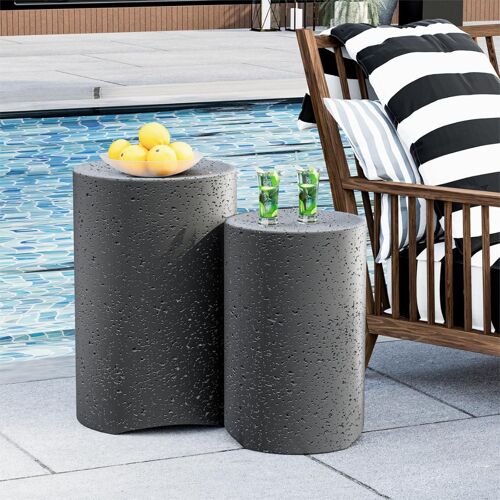 Ulteronixshop-Lot De 2 Tables D'appoint D'extérieur En Béton Rondes Avec Pois Mgo Modernes Et Vintage, Tables D'appoint Légères Et Fonctionnelles Pour Intérieur Et Extérieur, Jardin, Terrasse, Bord D