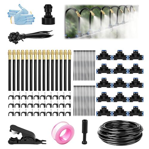 Ulteronixshop-Kit de systèmes d'arrosage de jardin, système de brumisation automatique pour serre de 15 m, équipement d'arrosage automatique à 360° pour plantes extérieures et intérieures, 15 buses p