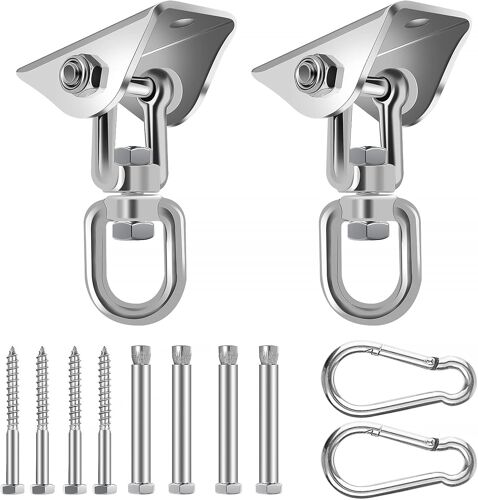 Ulteronixshop-2 Pcs Crochet de Plafond Fauteuil Suspendue Lourds Crochet Plafond Capacité de 450KG 360° Rotation Acier Inoxydable Chaise Fixation Hamac Sac de Frappe avec 8 Vis de Fixation et 2 Mousq