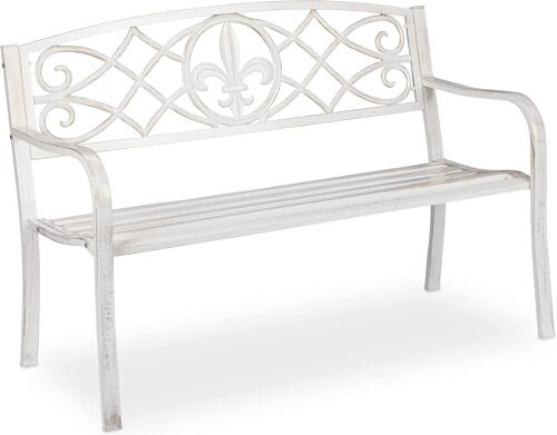Ulteronixshop-Banc De Jardin, Solide, En Métal, Siège Avec Dossier En Fonte Pour L¿Extérieur, 86 X 127 X 57cm, Blanc/Bronze