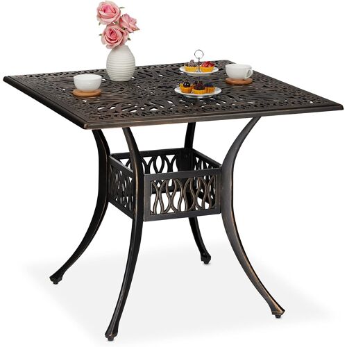 Ulteronixshop-Relaxdays Table De Jardin Avec Trou Pour Parasol, Look Antique, Fonte D'aluminium, Hlp 75x90x90 Cm, Carré, Noir/Bronze